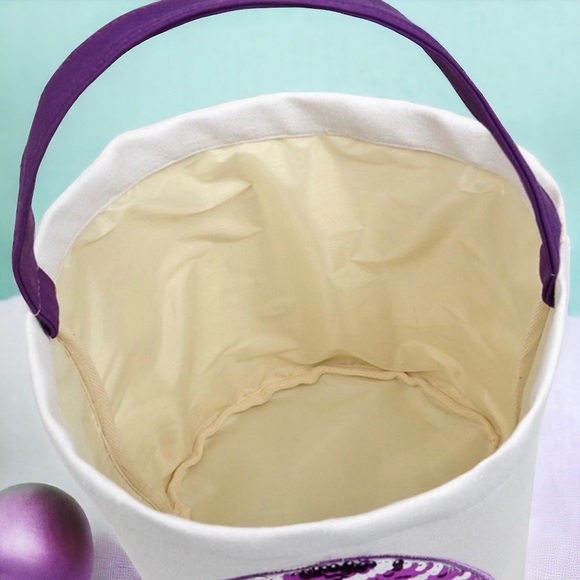 Purple Sequin Canvas Easter Basket for Kids: Personalized Bunny Tote - Picture 3 of 7